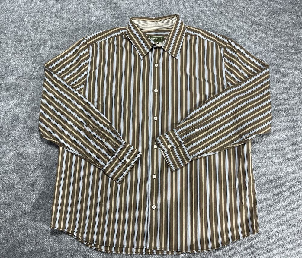 Eddie Bauer Button up Shirt Adult XL Mens Brown Striped Multicolor Long Sleeves